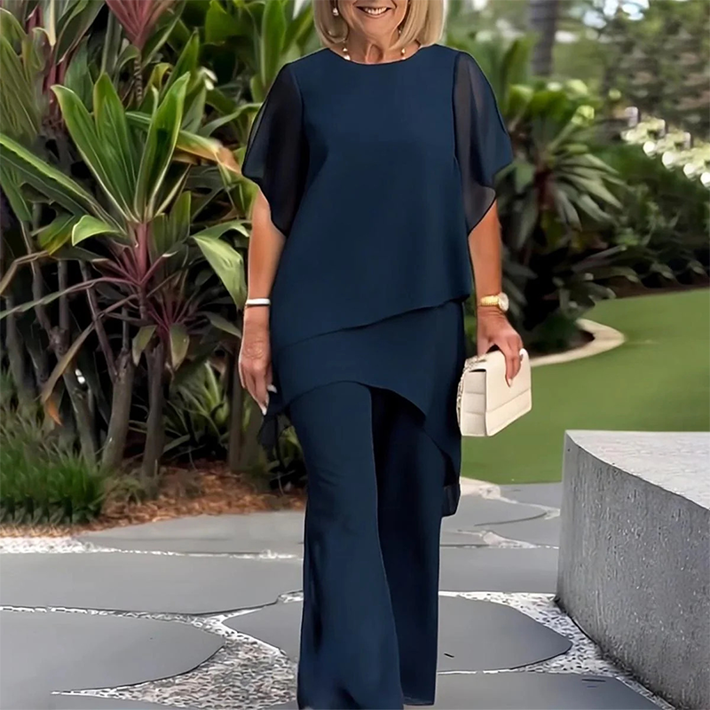 Deux-pièces pour femmes : Charmant top asymétrique & pantalon à jambes larges