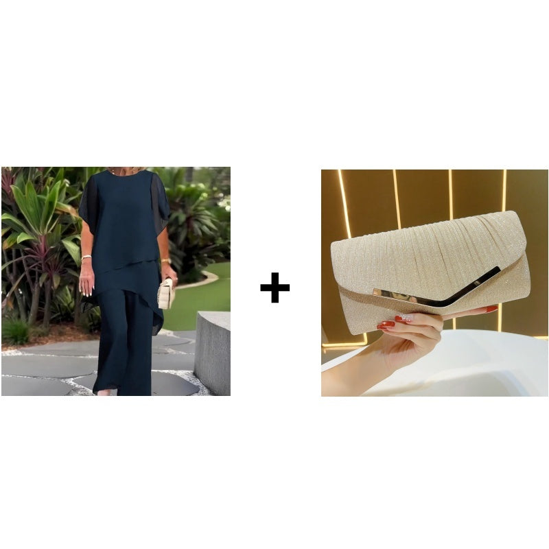 Deux-pièces pour femmes : Charmant top asymétrique & pantalon à jambes larges