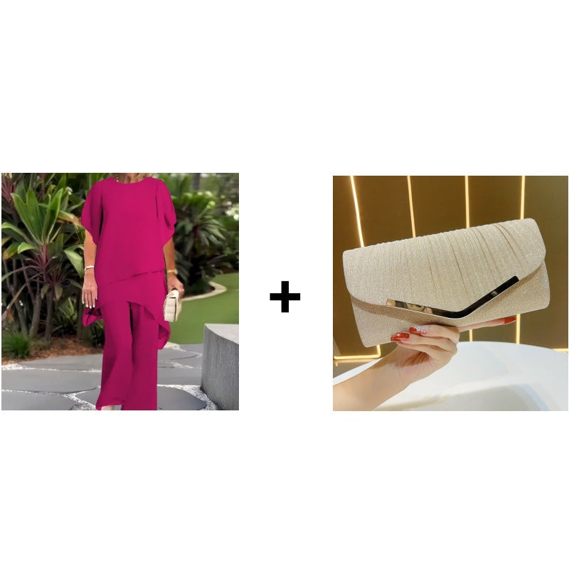 Deux-pièces pour femmes : Charmant top asymétrique & pantalon à jambes larges