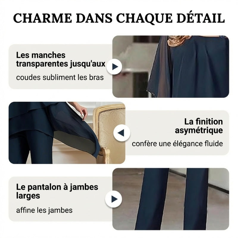 Deux-pièces pour femmes : Charmant top asymétrique & pantalon à jambes larges