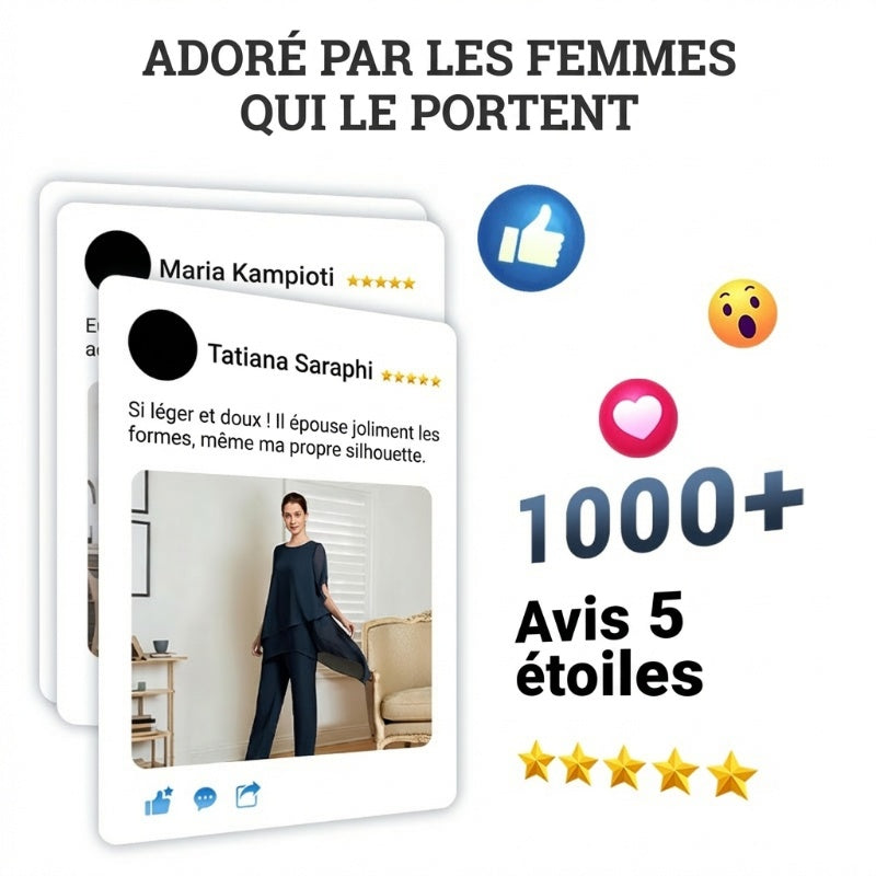Deux-pièces pour femmes : Charmant top asymétrique & pantalon à jambes larges