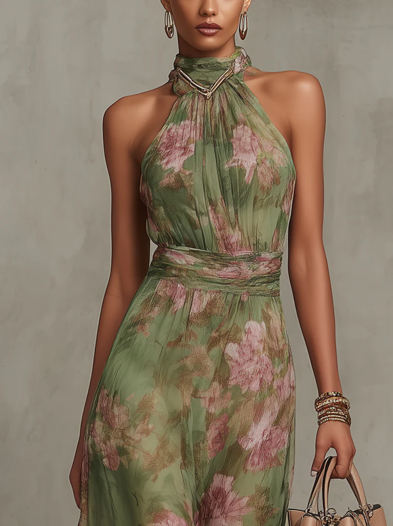 Florine™ | Robe Maxi Verte avec Imprimé Floral