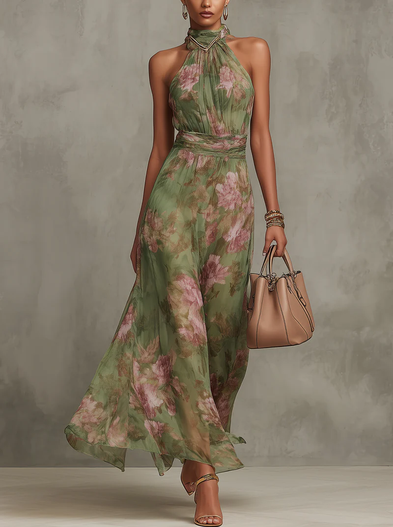 Florine™ | Robe Maxi Verte avec Imprimé Floral