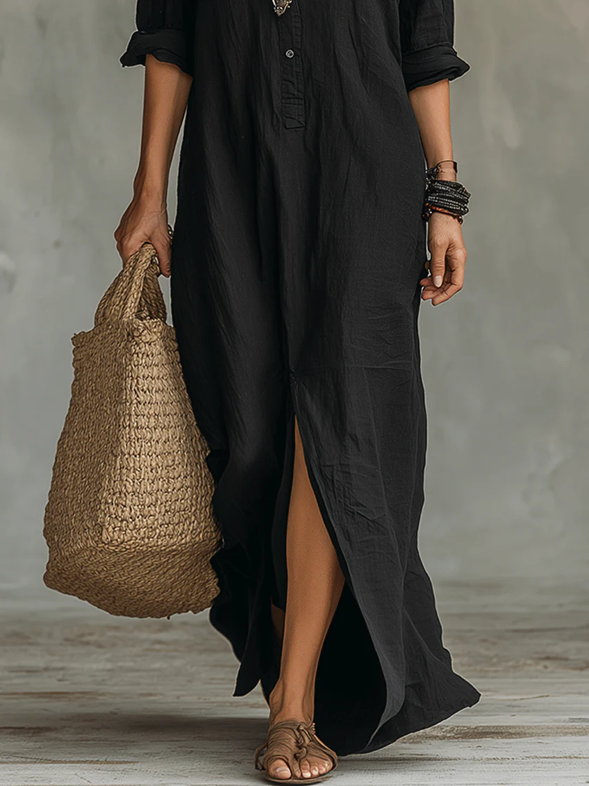Soline™ | Robe Maxi Verte Flottante avec Boutons