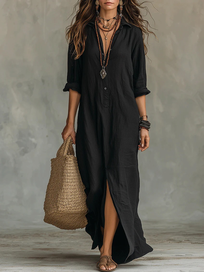 Soline™ | Robe Maxi Verte Flottante avec Boutons