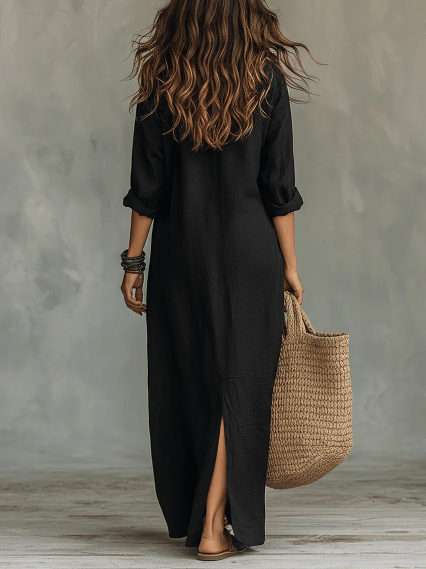 Soline™ | Robe Maxi Verte Flottante avec Boutons