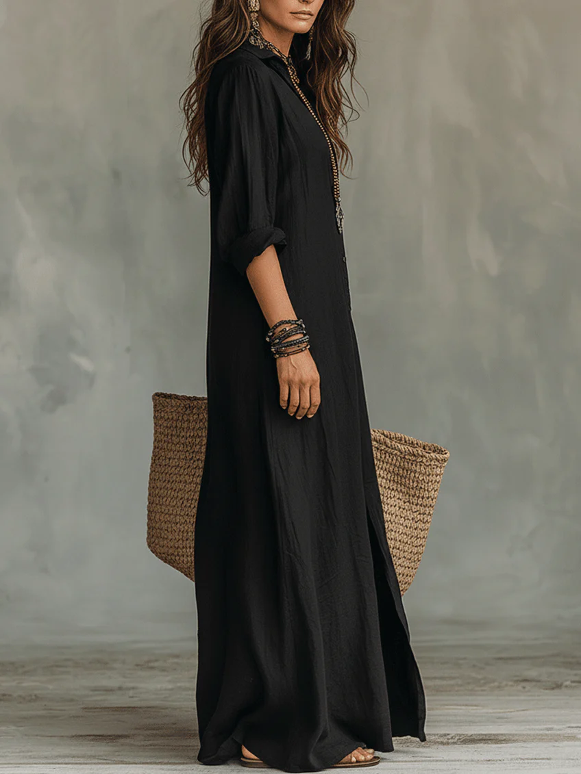 Soline™ | Robe Maxi Verte Flottante avec Boutons
