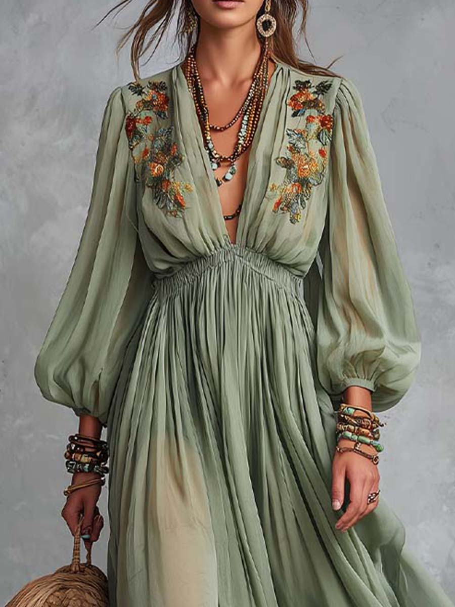 Élodine™ | Robe Maxi Bohème à Imprimé Floral