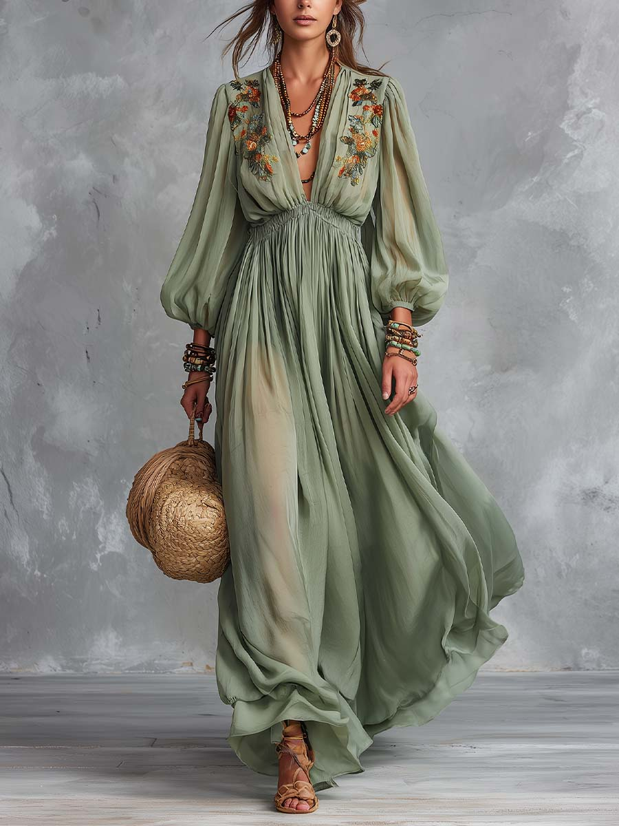 Élodine™ | Robe Maxi Bohème à Imprimé Floral