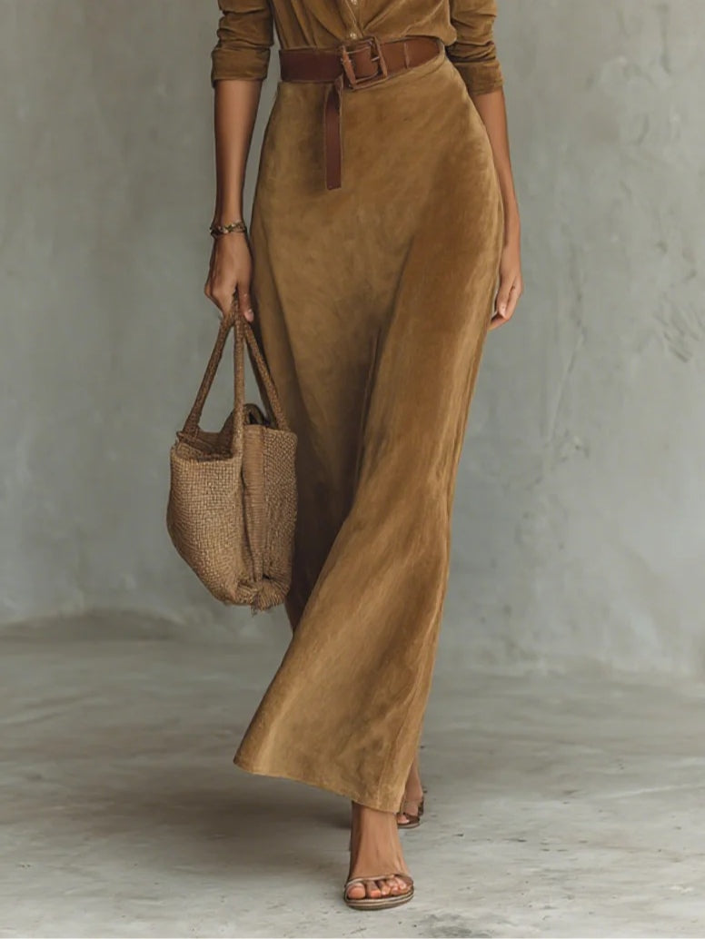 Juline™ | Robe Maxi en Suédine avec Revers
