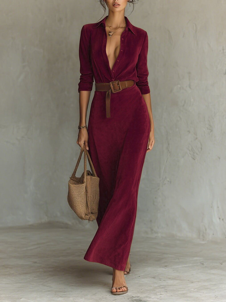 Juline™ | Robe Maxi en Suédine avec Revers