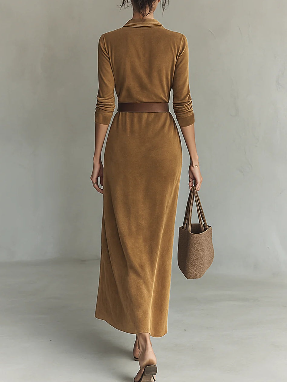 Juline™ | Robe Maxi en Suédine avec Revers