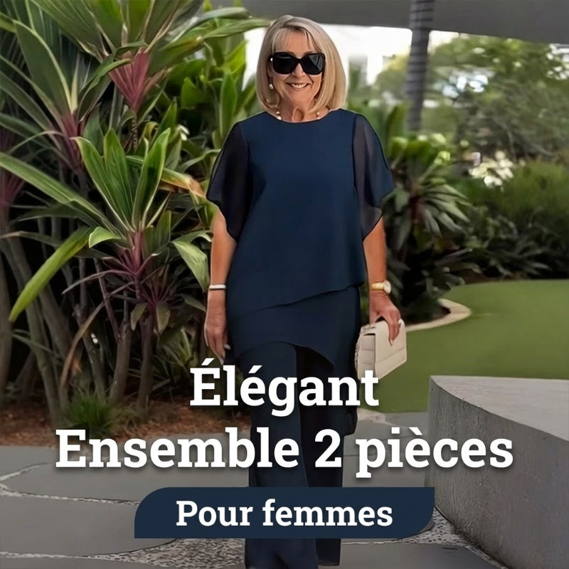 Deux-pièces pour femmes : Charmant top asymétrique & pantalon à jambes larges